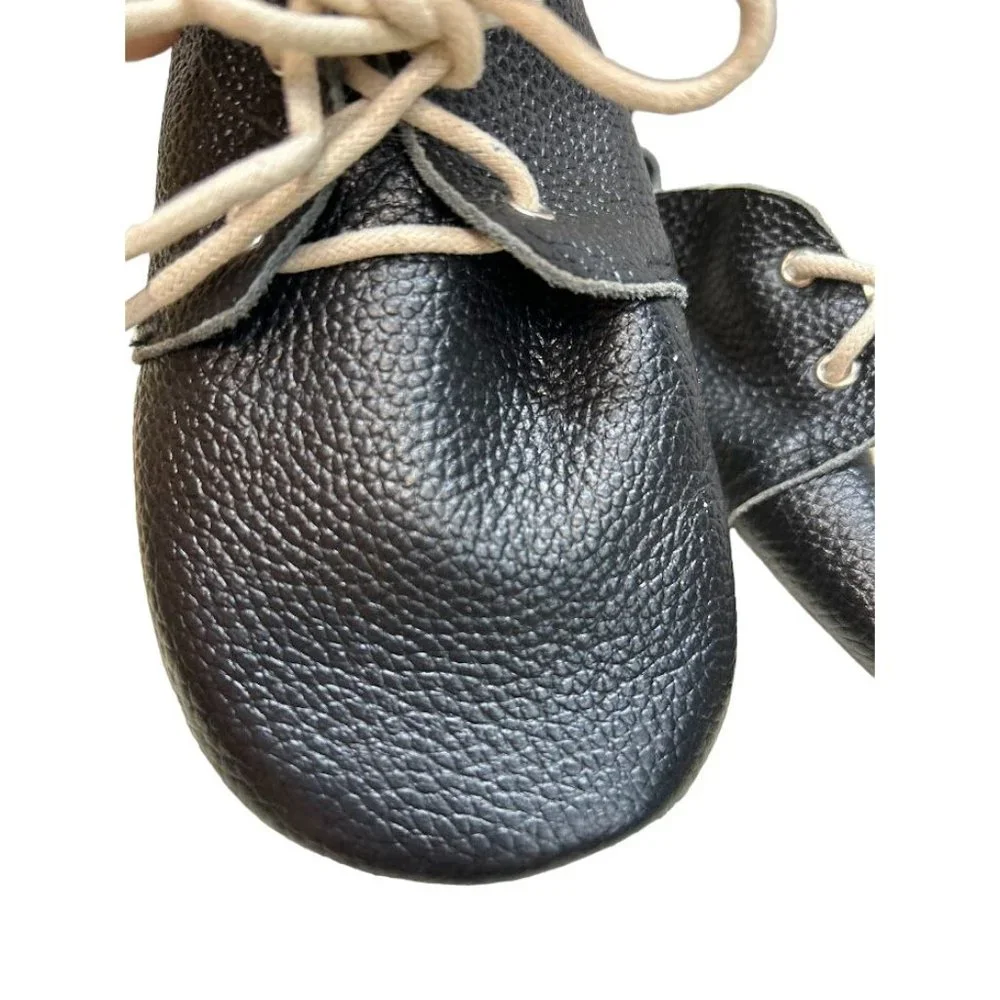 Kids Monkey Feet Sz. 7 Black Lace UP Moccasin‎ Leather Shoes